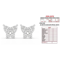 1.54 CT Pear & Round Diamond Butterfly Stud Earrings