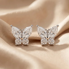 1.54 CT Pear & Round Diamond Butterfly Stud Earrings