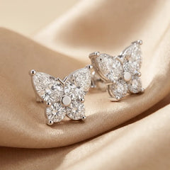 1.54 CT Pear & Round Diamond Butterfly Stud Earrings