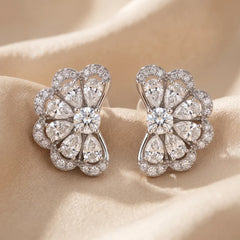 0.99 CT Pear & Round-Cut Diamond Floral Cluster Stud Earrings