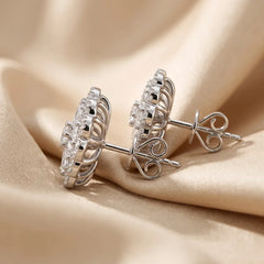 0.99 CT Pear & Round-Cut Diamond Floral Cluster Stud Earrings
