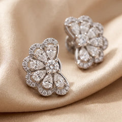 0.99 CT Pear & Round-Cut Diamond Floral Cluster Stud Earrings