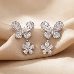 2.29 CT Pear & Round Diamond Butterfly Flower Drop Earrings