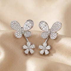 2.29 CT Pear & Round Diamond Butterfly Flower Drop Earrings