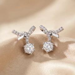 0.53 CT Round Diamond Ribbon Drop Earrings