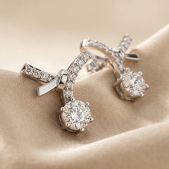 0.53 CT Round Diamond Ribbon Drop Earrings