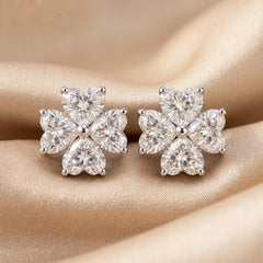 1.20 CT Heart Diamond Clover Studs
