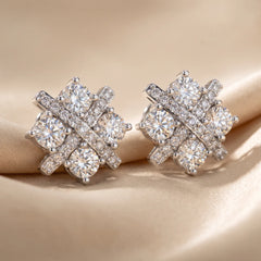1.03 CT Round Diamond Criss Cross Cluster Stud Earrings