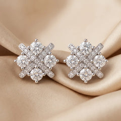 1.03 CT Round Diamond Criss Cross Cluster Stud Earrings