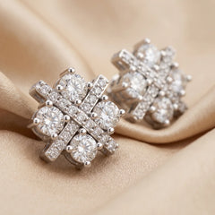 1.03 CT Round Diamond Criss Cross Cluster Stud Earrings