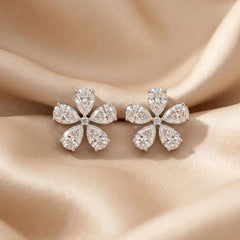 3.03 CT Pear & Round Diamond Floral Studs