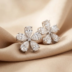 3.03 CT Pear & Round Diamond Floral Studs