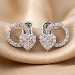 0.56 CT Round-Cut Diamond Heart Lock Stud Earrings