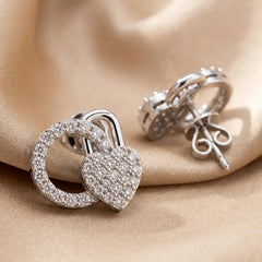 0.56 CT Round-Cut Diamond Heart Lock Stud Earrings