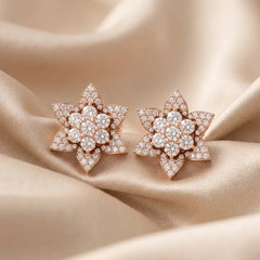 1.33 CT Diamond Lotus Flower Stud Earrings