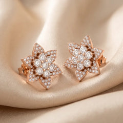 1.33 CT Diamond Lotus Flower Stud Earrings