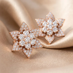 1.33 CT Diamond Lotus Flower Stud Earrings