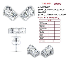 3.40 CT Asscher-cut & Pear Diamond Stud Earrings