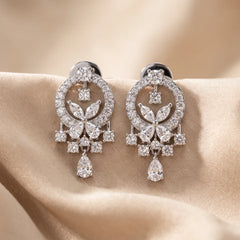 1.27 CT Multi Shape Diamond Floral Drop Earrings
