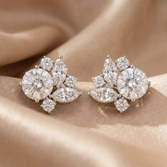 2.08 CT Round & Marquise Diamond Cluster Stud Earrings