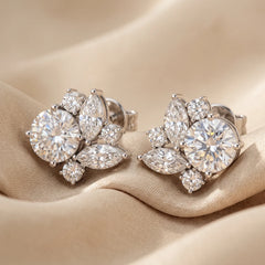 2.08 CT Round & Marquise Diamond Cluster Stud Earrings