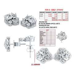 2.08 CT Round & Marquise Diamond Cluster Stud Earrings