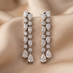 1.42 CT Pear & Round Diamond Drop Earrings