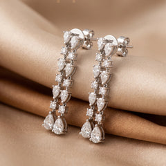 1.42 CT Pear & Round Diamond Drop Earrings