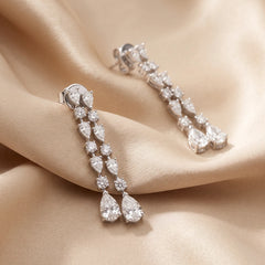 1.42 CT Pear & Round Diamond Drop Earrings