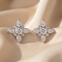 2.76 CT Pear & Round Diamond Floral Stud Earrings