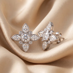 2.76 CT Pear & Round Diamond Floral Stud Earrings