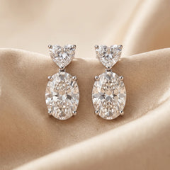 1.70 CT Oval & Heart Diamond Drop Earrings