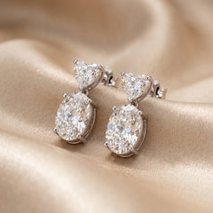 1.70 CT Oval & Heart Diamond Drop Earrings