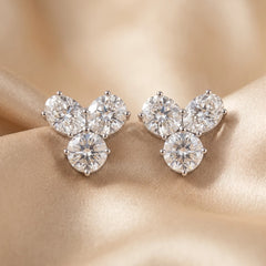 3.40 CT Oval & Round Diamond Trio Cluster Stud Earrings