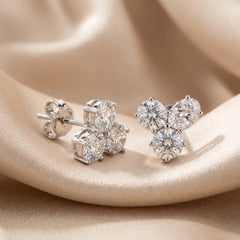 3.40 CT Oval & Round Diamond Trio Cluster Stud Earrings