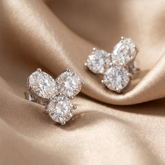 3.40 CT Oval & Round Diamond Trio Cluster Stud Earrings