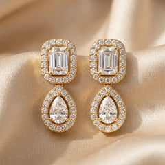 0.64 CT Multi-Shape Diamond Halo Drop Earrings