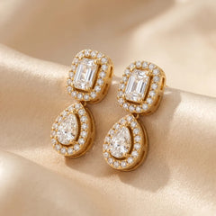 0.64 CT Multi-Shape Diamond Halo Drop Earrings