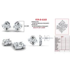 2.48 CT Emerald-cut & Round Diamond Cluster Stud Earrings