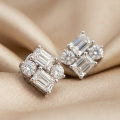 2.48 CT Emerald-cut & Round Diamond Cluster Stud Earrings
