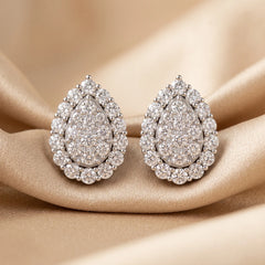 0.80 CT Diamond Pear Halo Cluster Stud Earrings