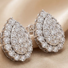 0.80 CT Diamond Pear Halo Cluster Stud Earrings