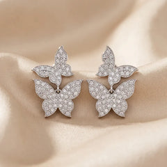 0.90 CT Diamond Double Butterfly Stud Earrings