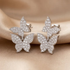 0.90 CT Diamond Double Butterfly Stud Earrings