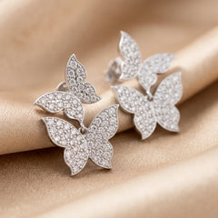 0.90 CT Diamond Double Butterfly Stud Earrings