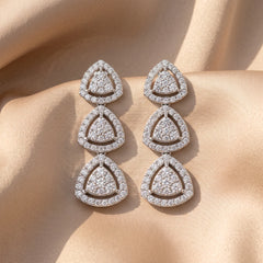 1.00 CT Diamond Triple Trillion Halo Cluster Drop Earrings