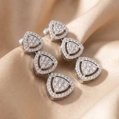 1.00 CT Diamond Triple Trillion Halo Cluster Drop Earrings