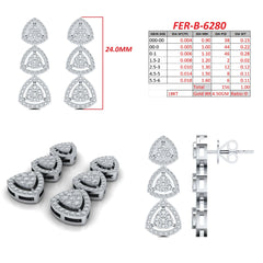 1.00 CT Diamond Triple Trillion Halo Cluster Drop Earrings