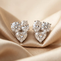 2.36 CT Heart, Oval & Round Diamond Trio Cluster Stud Earrings