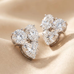 2.36 CT Heart, Oval & Round Diamond Trio Cluster Stud Earrings